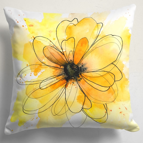 Yellow Flower Pillow Covers, Flower Cushion, Summer Pillow Covers, Summer Trend, Decorative Couch Pillow, Flower Home Decor, Yellow Cushion