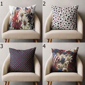 Patriotic Floral Pillow Covers, 4th of July Throw Pillow, Red White Blue Cushion Cover, American Home Decor, Memorial Day Pillow Covers