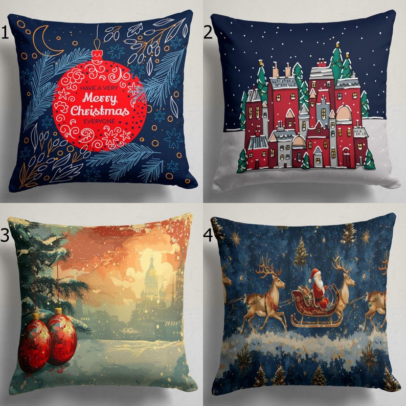 Christmas Throw Pillow Cover, Xmas Holiday Pillowcase, Winter Holly