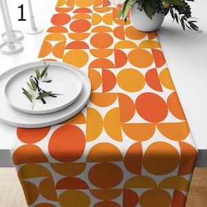 Mid Century Bauhaus Tischläufer, Retro Tischläufer Geometrisches Muster, 70er Jahre Bauhaus Retro Tischläufer Geschenk, Orange Retro Tischläufer