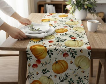Pumpkin Table Runner, Autumn Harvest, Thanksgiving Table Decor
