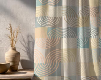 Mid Century Modern Curtain Panels, Abstract Geometric Print Drapes