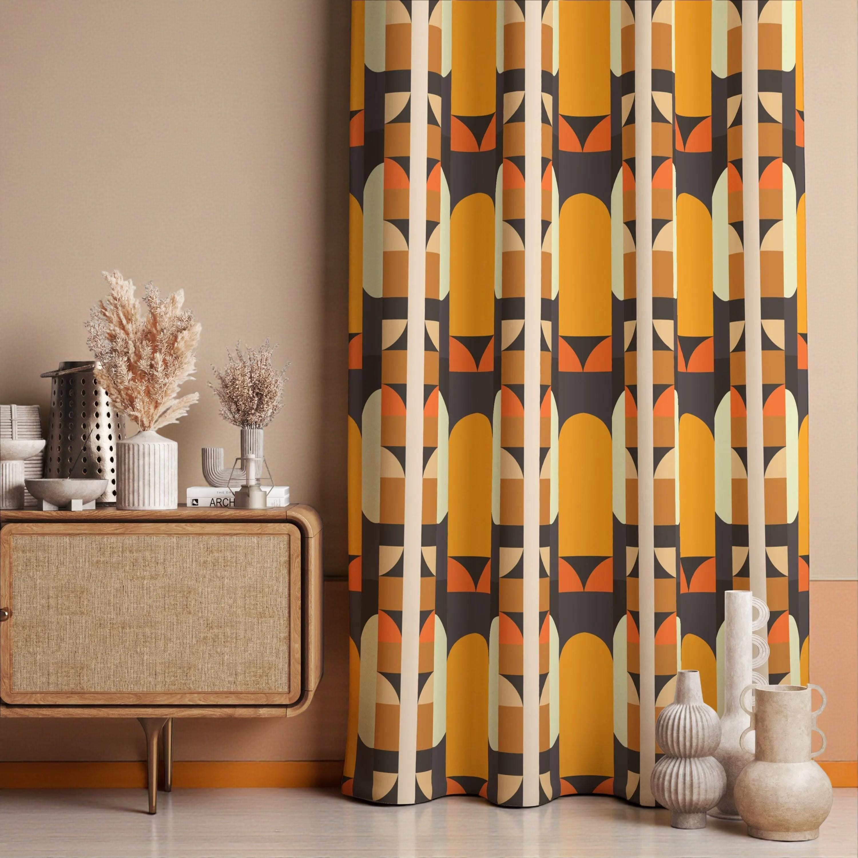 ミッドセンチュリーモダンカーテンパネル、70年代ヒッピーレトロ