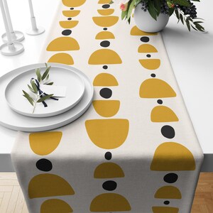 Table Runner: Retro 70s Yellow Design and Mid Century Geometric