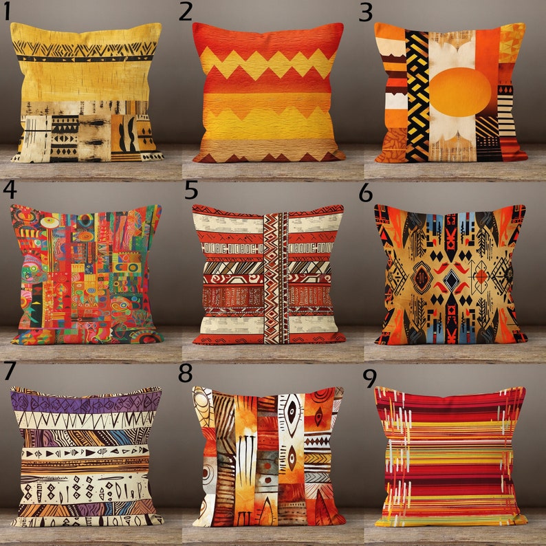 Fundas de almohada africanas de colores, funda de almohada de tiro auténtica, funda de almohada africana, funda de cojín con estampado digital africano, funda de almohada étnica imagen 1