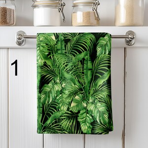 Paños de cocina tropicales, paño de cocina con hojas verdes, toalla de cocina con flores exóticas