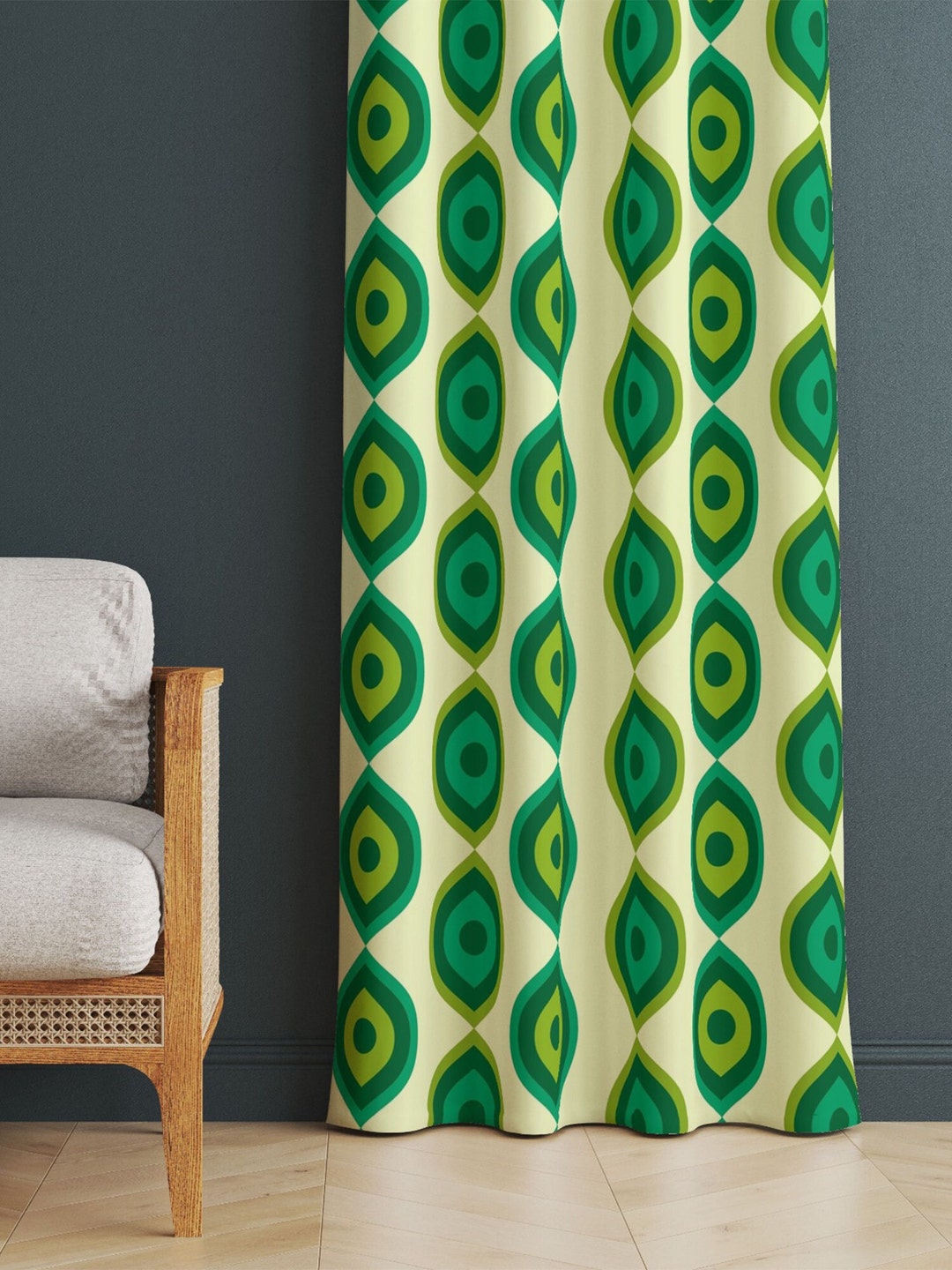 Retro Boho Curtains, Midcentury Art Style Curtain, Modern Art Window