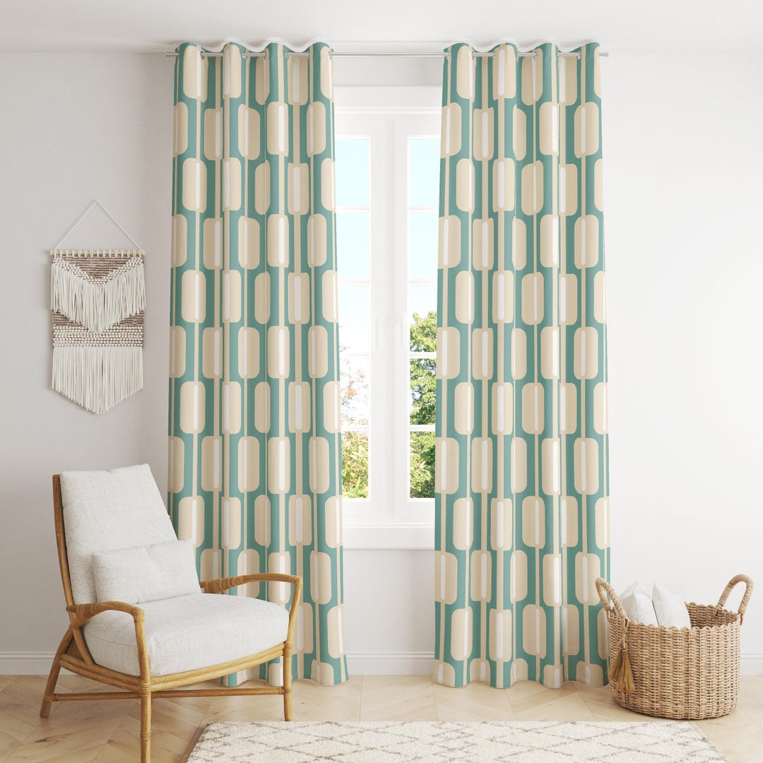 Mid Century Modern Curtain Panels, Modern Art Deco Style Curtain, Retro ...