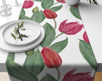 Floral Table Runner, Flowers Printed Table Runner, Colorful Floral Table Decor