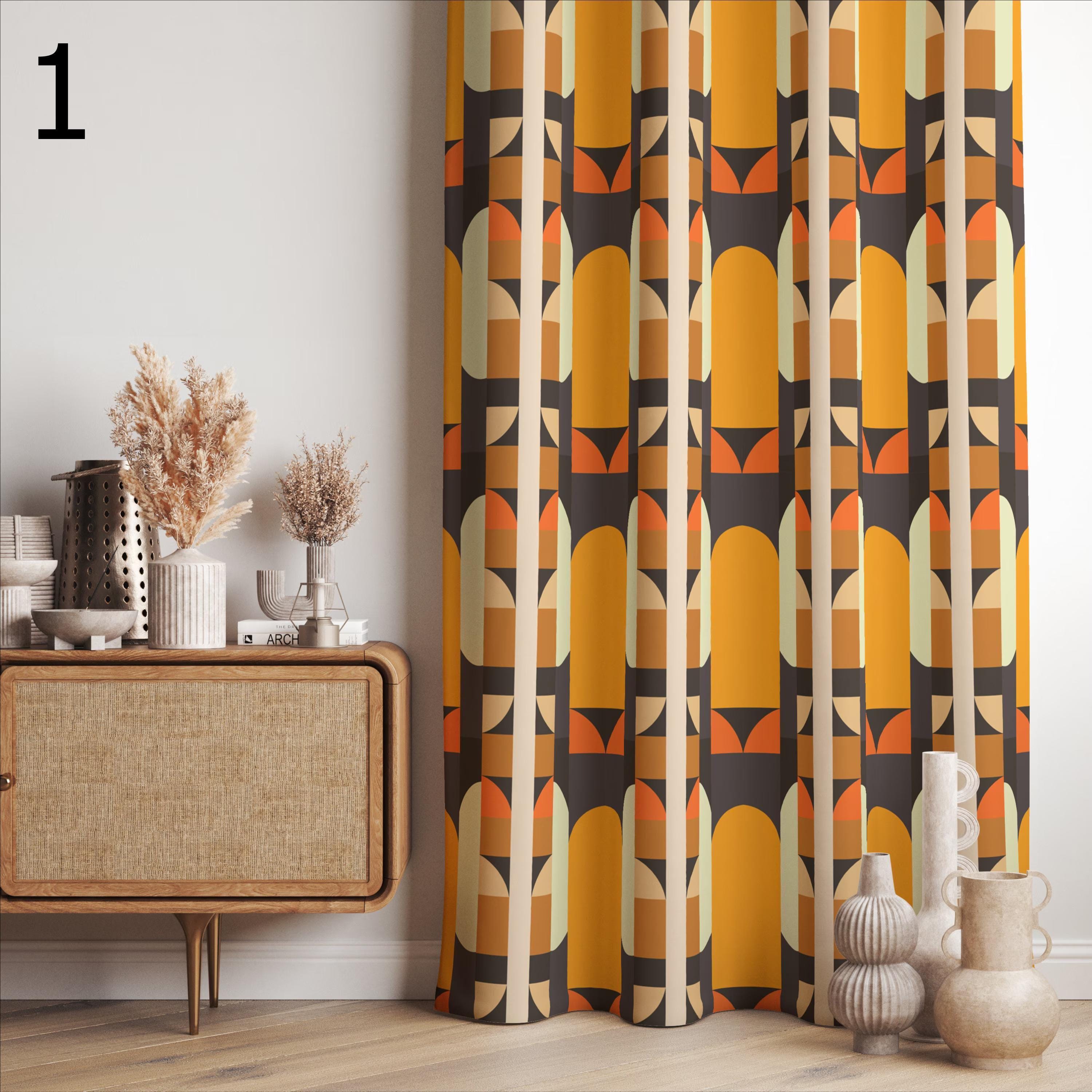 ミッドセンチュリーモダンカーテンパネル、70年代ヒッピーレトロ