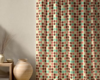 Rideaux style années 50, rideaux géométriques multicolores rétro, panneaux de fenêtre vintage