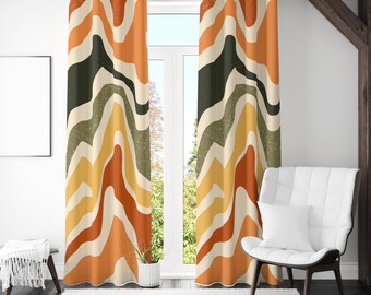 Mid Century moderne gordijnpanelen, retro gordijnen, hippie retro raamgordijn, abstracte retro stijl woonkamer gordijn, boho gordijnen