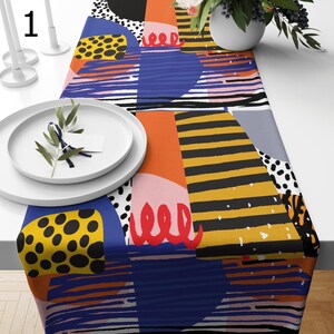 Camino de mesa abstracto moderno, camino de mesa con pintura multicolor, camino de mesa colorido estilo boho, decoración de mesa abstracta, mantel abstracto