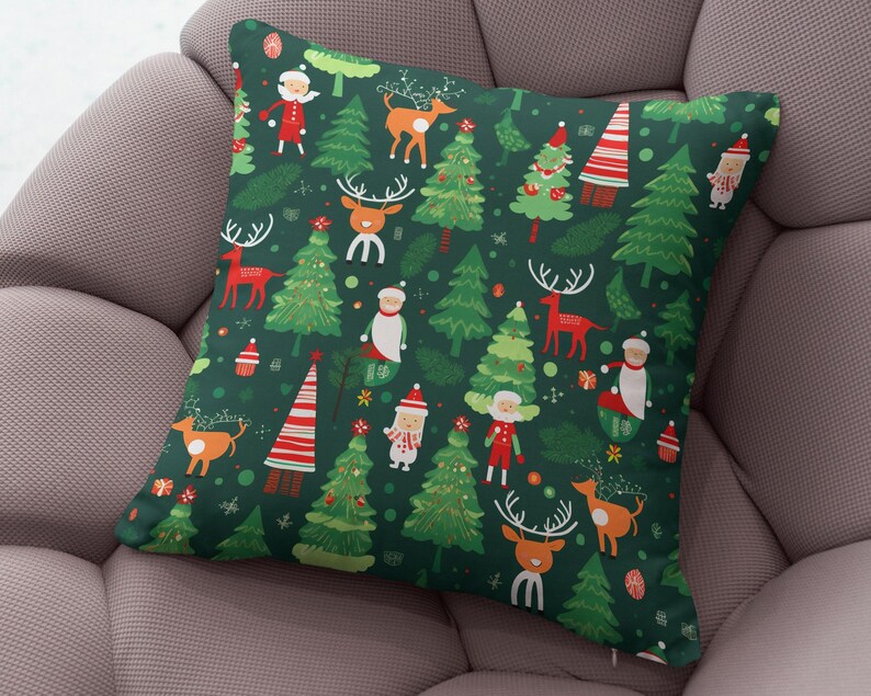 Vintage Christmas Pillow Covers, Christmas Pine Tree Cushion Cover, Modern Vintage Xmas Pillow Cover, Holly Pine Tree Pillow Cover 7