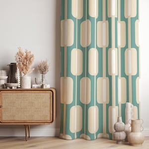 Cortinas modernas de mediados de siglo, estilo art déco moderno, retro de los años 70, MCM, estilo retro y moderno.