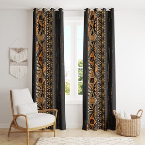 Ethnic Authentic Curtains, Tribal Curtains, African Mudcloth Blackout Curtain, Ethnic African Grommet Curtain, Ethnic Abstract Print Drapes image 4