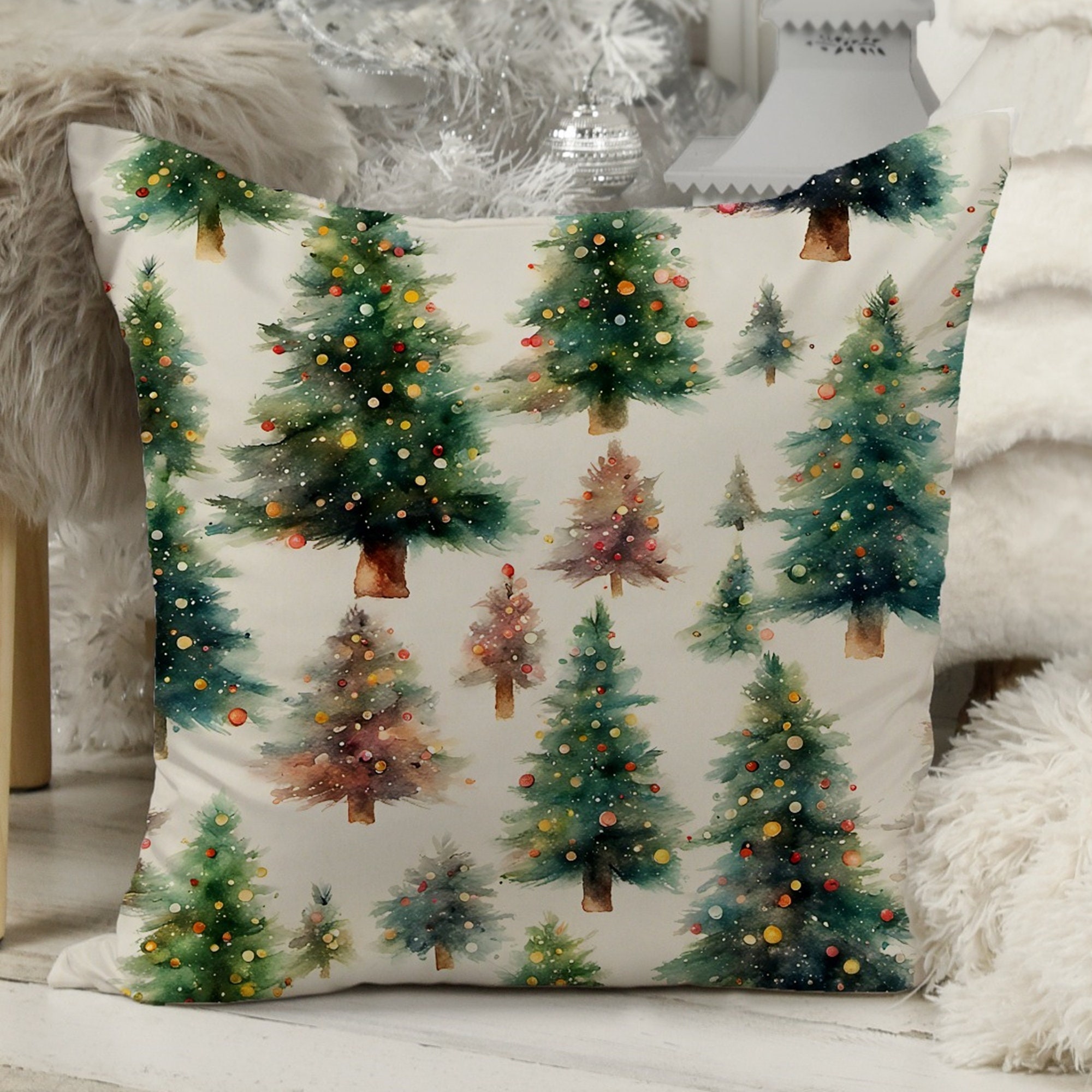 Christmas Bird Pillow Covers and Inserts, Winter Throw Pillow, Winter Tits  on Pine Cardinal Holly, Christmas Home Decorations Accent Pillows 