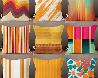 70s Retro Orange Pillow Cover, Mid-Century Modern Cushion Covers