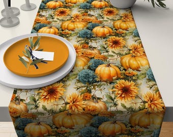 Fall Runner with Pumpkins and Sunflowers, Thanksgiving Autumn Harvest Table Decor, Farmhouse Runners
