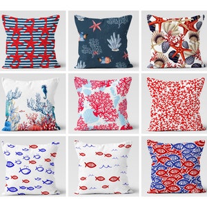 Seashorse Pillow Cover,  Cute Fish Pillow Cover, Sea Life Pillow, Nautical Pillow Case, Summer Pillow, Beach Pillow Cover