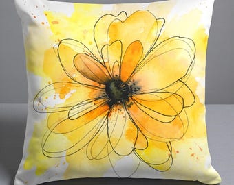 Housses de coussin fleurs jaunes, Coussin fleuri, Housses de coussin d'été, Tendance estivale, Coussin décoratif pour canapé, Décoration d'intérieur fleurie, Coussin jaune