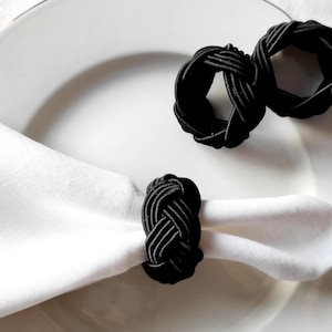 Anelli per tovaglioli con nodo nero, anelli per tovaglioli in corda di cotone naturale, anelli per tovaglioli con nodo in rayon, porta tovaglioli a forma di testa di turco, anelli per tovaglioli da matrimonio