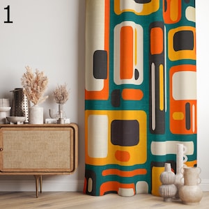 Mid Century Modern Curtain Panels, Retro Curtains, Mcm Curtain, Abstract Retro Style Living Room Curtain, Modern Curtains