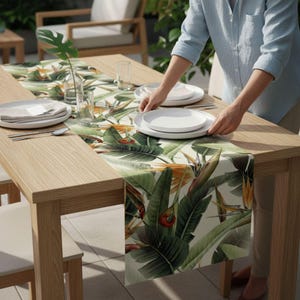 Botanical Leaf Coffee Table Runners, Tropical Leaves Table Runner, Exotic Leaves Print Table Runners, Botanic Table Decor Runners