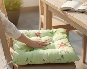 Floral Printed Chair Pads, Flowers Chair Cushion with Ties