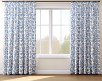 Blue Floral Curtain Panels, Soft Light Blue Flowers Living Room