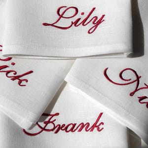 Embroidered Name Linen Dinner Napkins, Embroidered Napkin With Name, Wedding Monogrammed Napkins, Wedding Napkins, Personalized Napkins