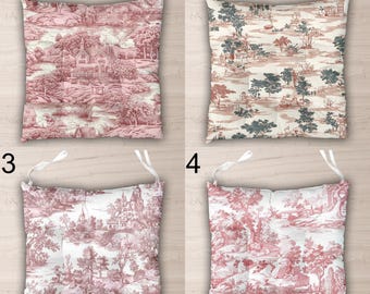 Coussins de chaise en toile rose française avec attaches, coussins de siège vintage style campagne