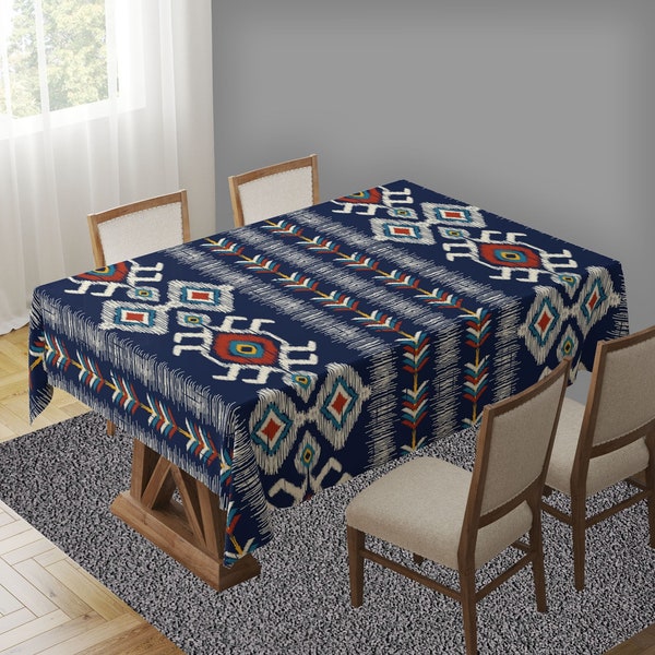 Rug&Ethnic Tablecloth, Kilim Rug Print Tablecloth, Ethnic Boho Tablecloth, Southwestern Aztec Tablecloth, Boho Tablecloth