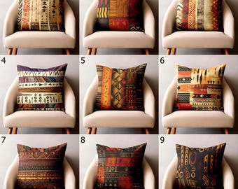 African Tribal Pillow Cover, Colorful Ethnic Cushion Case