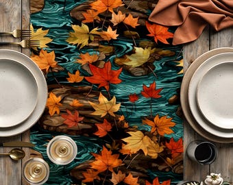 Fall Leaf Table Runners, Rustic Thanksgiving Table Decor, Maple Leaves Dining Runner
