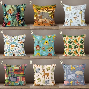 Funda de almohada decorativa para habitación de niños, funda de almohada con animales de safari, fundas de cojín con animales salvajes de la jungla, linda funda de almohada con animales del zoológico