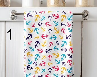Paños de cocina coloridos con anclas náuticas, toallas de mano costeras, paños de cocina marítimos, decoración de cocina con anclas oceánicas