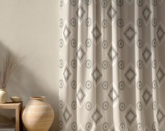 Boho neutraal gordijnpaneel, geometrische ikat-gordijnen, beige minimaal gordijn