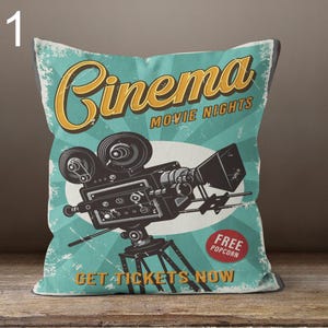 Retro Vintage Cinema Pillowcase, Retro Movie Night Pillow Cover, Mid Century Style Movie Hollywood Throw Pillow Case, Cinema Cushion Cover