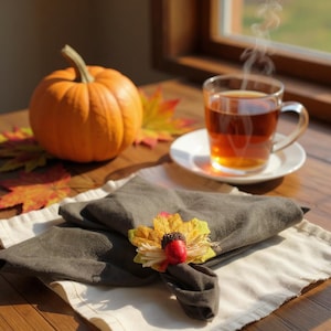 Fall Maple Leaf Napkin Rings, Rustic Thanksgiving Table Decor