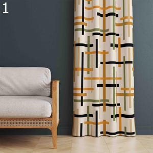 Mid Century Modern Curtains, Retro Geometric Drapes, 60s 70s Style Window Panels, Orange & Beige Abstract Curtain, Vintage Mod Decor Panels