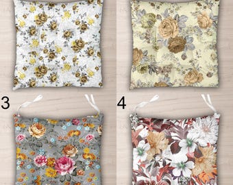 Coussin de chaise vintage à motif floral, coussin d'assise fleuri, coussin de salle à manger style cottagecore
