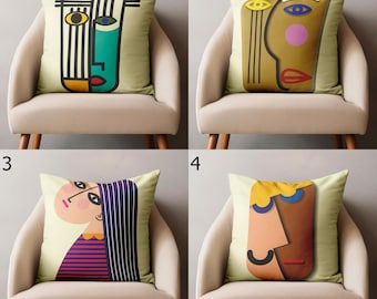 Modernes Gesicht Abstraktes Kissenbezug, Picasso Stil Abstraktes Gesicht Kissenbezug, Abstraktes Gesicht Kissenbezug, Moderner Picasso Abstrakter Kissenbezug