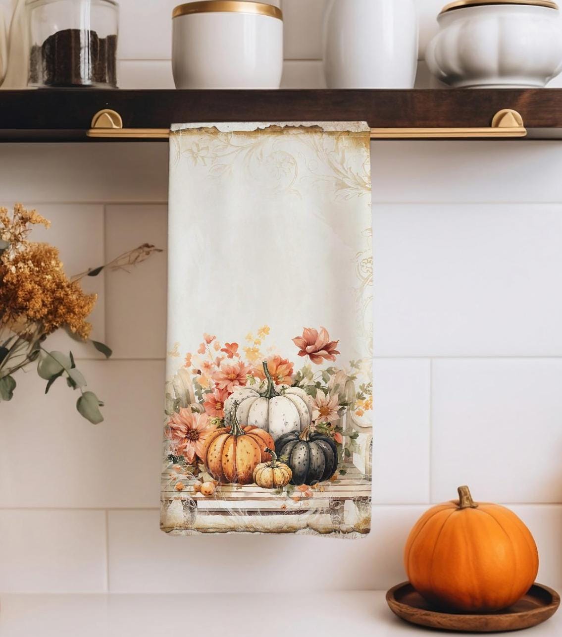 Fall Pumpkin Tea Towels, Thanksgiving Pumpkin Tea Towels, Autumn Printed Dish Towels, Thanksgiving Dish Towel, Pumpkin Kitchen Decor