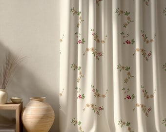 ヴィンテージスタイルの花柄窓用カーテン、農家風花柄プリントカーテン