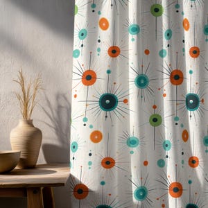 Retro Atomic Starburst Drapes, Mid-Century Modern Curtains, Colorful Geometric Window Panels, 60s Decor Curtain