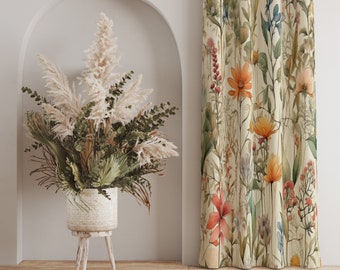 Modern Vintage Floral Curtains, Floral Vintage Style Print Curtain, Floral Printed Window Curtain, Decorative Flowers Drapes Panel