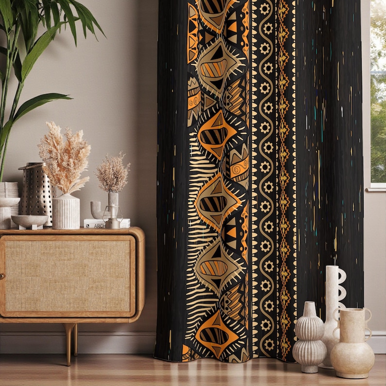 Ethnic Authentic Curtains, Tribal Curtains, African Mudcloth Blackout Curtain, Ethnic African Grommet Curtain, Ethnic Abstract Print Drapes image 3