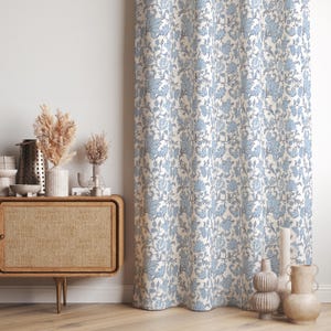 Blue Floral Curtain Panels, Soft Light Blue Flowers Living Room Curtain, Blue Floral Drapes, Flowers Printed Curtains