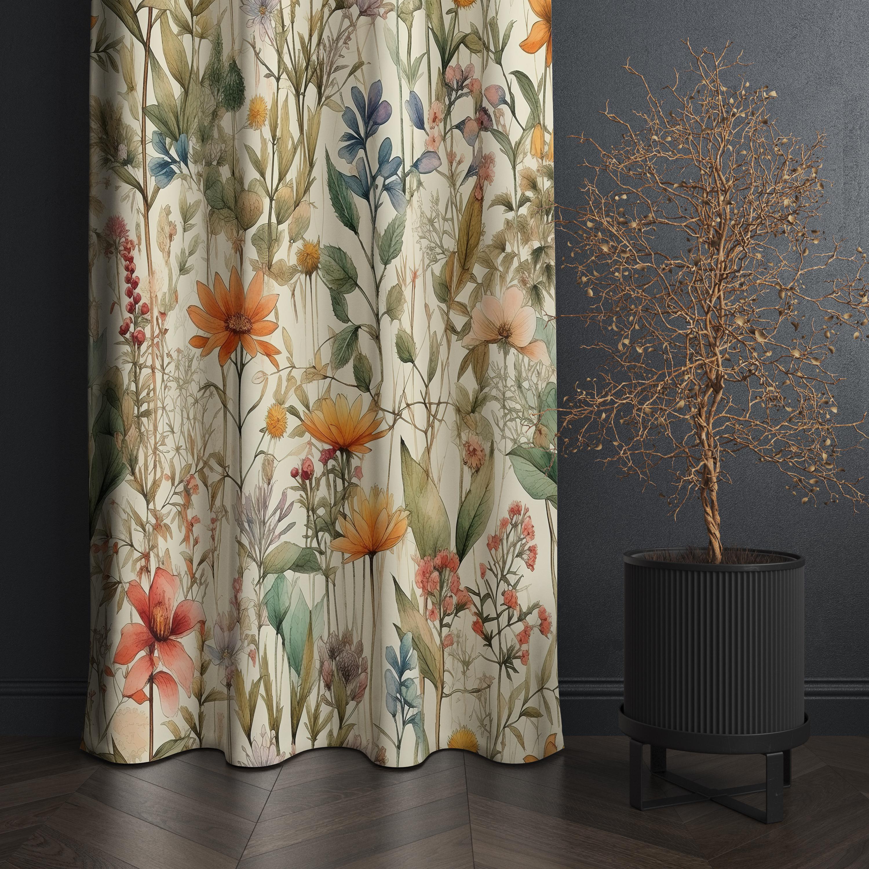 Vintage Floral Curtains, Farmhouse Floral Printed Curtain Drapes, Floral Vintage Window Living Room Curtain, Vintage Wildfloral Curtains